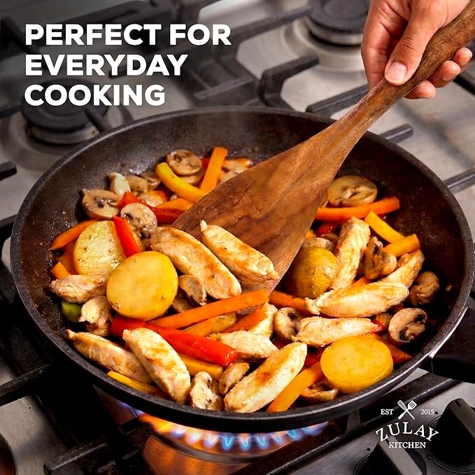 Zulay Kitchen 9-Piece Teak Wood Cooking Utensil Set – Non-Toxic & Non-Stick - Image 6