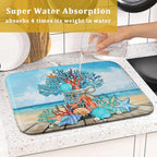 Coastal Coral Dish Drying Mat 16x18 inch Starfish Shell Fast Dry Microfiber - Image 7