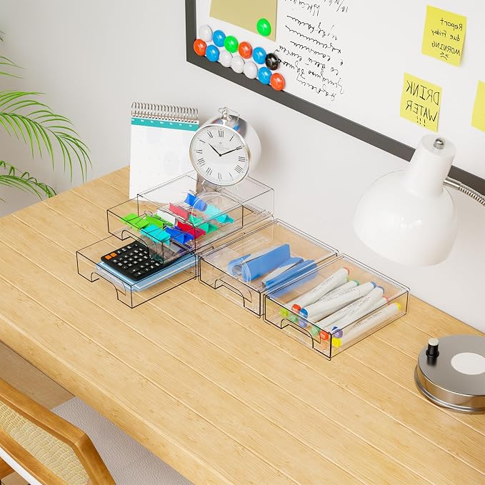 Yieach 4 Pack Small Clear Stackable Storage Drawers, 2.2'' Tall Desk - Image 8