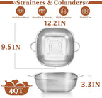 E-far 4QT Square Stainless Steel Colander - Image 2