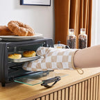 Ohocut Beige Checkered Oven Mitts Heat Resistant, Vintage Retro Checkerboard - Image 3