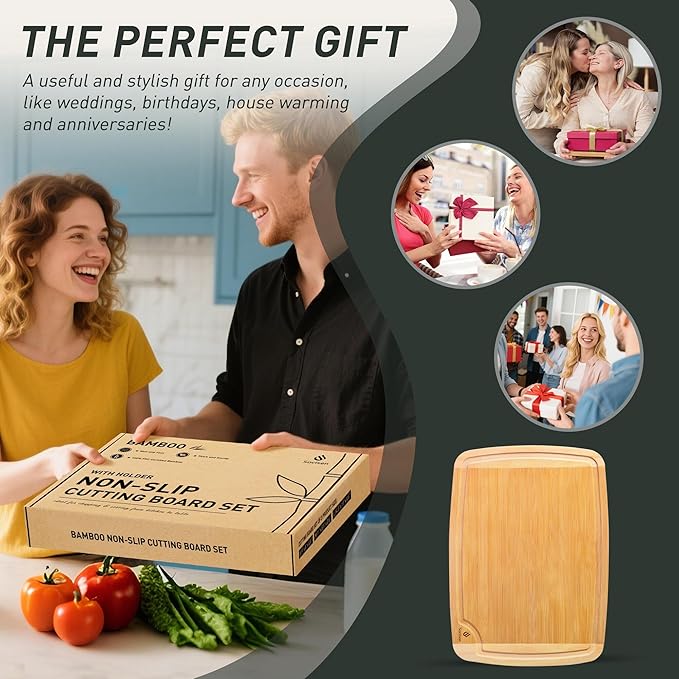 3 packs Bamboo Cutting Board Set Non Slip Feet Over Sink - Image 6