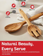 Olive Wood Utensil Set of 2 PCS – Handcrafted Wooden Spoon & Spatula – Natural - Image 2