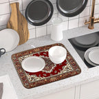 Giwawa Vintage Boho Dish Drying Mat Antique Tribal Rustic Red Floral Dish - Image 6
