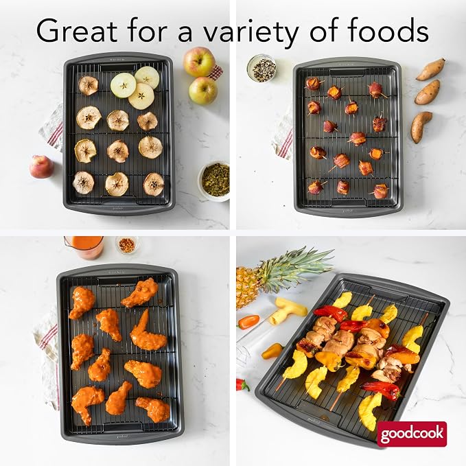 GoodCook 15” x 10.5” Nonstick Carbon Steel Baking Pan & Raised Wire Rack – - Image 3