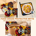 Flower Skull Oven Mitts with Matching Potholders - Image 5