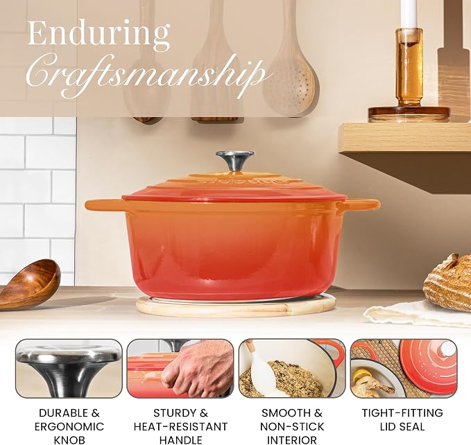Cast Iron Dutch Oven with Lid – Non-Stick Ovenproof Enamelled Casserole Pot – - Image 7