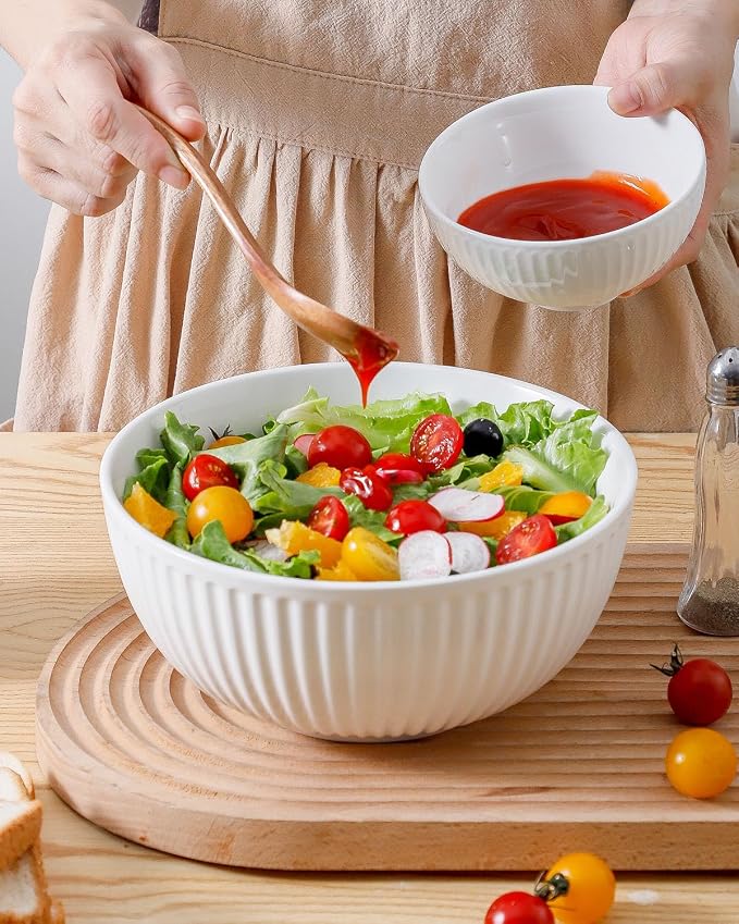 HASENSE Large Salad Bowls of 2, Porcelain 60 Oz Serving Bowl 8 Inch - Image 5
