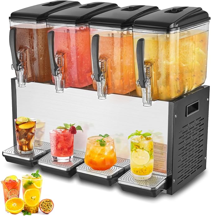 VEVOR Commercial Beverage Dispenser, 4 Tanks 12 L / 12.7 QT Per Tank Juice by VEVOR