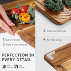 2 Pack Teak Wood Cutting Board Set Non Slip Over Sink Charcuterie Board Serving - Image 6