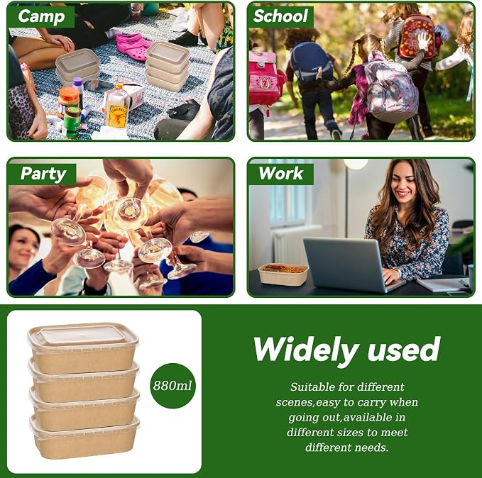 50-Pack 29oz Disposable Kraft Paper Bowls【with Lids and Forks】, Meal Prep - Image 6