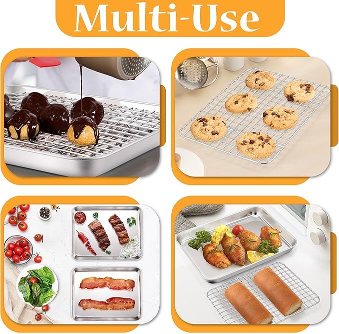 TeamFar Toaster Oven Pan with Rack Set, 10.5 x 8 x 1 Inch Stainless Steel Small - Image 5