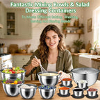 Mixing Bowls with Lids Set, Metal Salad Bowls with Colander, Grater & Dressing - Image 4