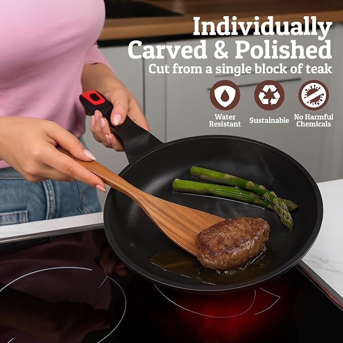 PriorityChef Wooden Spoons for Cooking, Premium 8pc Teak Wood Utensil Set - Image 3