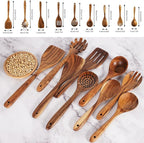 Wooden Spoons for Cooking – 9 Pc Teak Wood Utensil Set, Nonstick Safe & Heat - Image 2