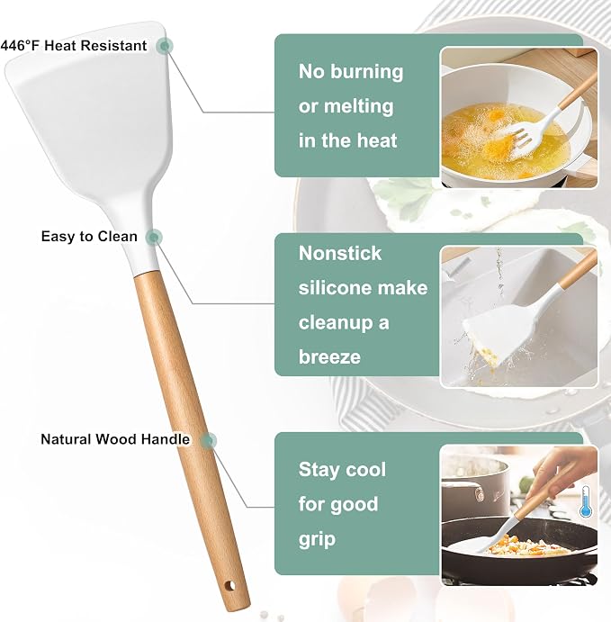 E-far Silicone Cooking Utensils Set, 446℉ Heat Resistant 10PCS Kitchen Utensils - Image 3