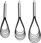 Flat Whisk Set, Stainless Steel 3 Pack 10''+11''+12'' Premium Sturdy-6 Silicone by Jell-Cell