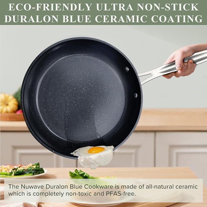 Nuwave Healthy Duralon Blue Ceramic Nonstick 12pc Cookware Set, Diamond Infused - Image 5