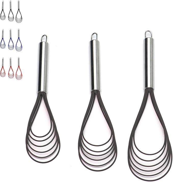 Flat Whisks Stainless Steel, 3 Pack 10''+11''+12'' Set Premium Sturdy-6 by Jell-Cell