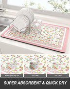 Rnivvi Dish Drying Mat for Kitchen Counter, 12 x 19" Cute Flower Theme Super - Image 3