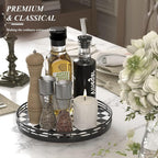 Black and White Kitchen Lazy Susan Turntable – Checkered Round Decorative Tray - Image 2