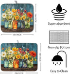 Daisy Dish Drying Mat for Kitchen Counter 16x18 Inch Rustic Vintage Flower - Image 2