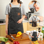 Tosewever Canvas Cross Back Chef Cotton Aprons - Image 4