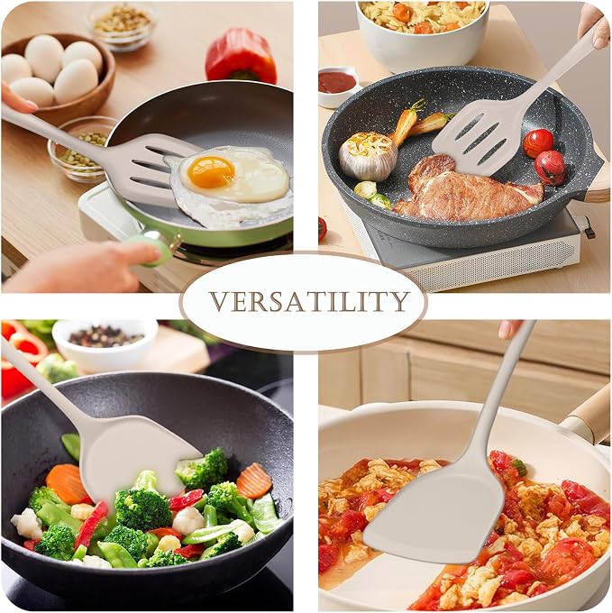 TeamFar Silicone Spatulas, Solid & Slotted Cooking Turner - Image 5
