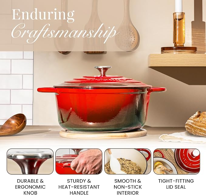 Cast Iron Dutch Oven with Lid – Non-Stick Ovenproof Enamelled Casserole Pot – - Image 7