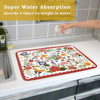 Large Microfiber Dish Drying Mat Red Floral Absorbent Drying Pad - Image 7