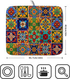 Mexican Tiles Dish Drying Mat for Kitchen Counter Absorbent Microfiber Dish - Image 2