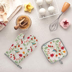 Kitchen Oven Mitts and Pot Holders Sets, Flower Bird Print Oven Gloves and - Image 6