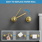 RUMOSE Toilet Paper Holder and Hand Towel Ring Brushed Gold Wall Mount Bathroom - Image 4