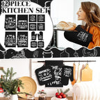 12 Pcs Farmhouse Kitchen Decor and Accessories Sets 4 Black Kitchen Towels 4 - Image 2
