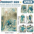 6 Pcs Sea Ocean Beach Kitchen Towels Pot Holders and Oven Mitts Set Coastal - Image 3
