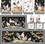 Fourluoo 10 Pcs Rooster Kitchen Dish Towels Rugs Oven Mitts and Pot Holders Set by Fourluoo