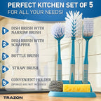 Dish Brush Set of 5 with Convenient Holder, Bottle Water Brush, Dish Scrub Brush - Image 2
