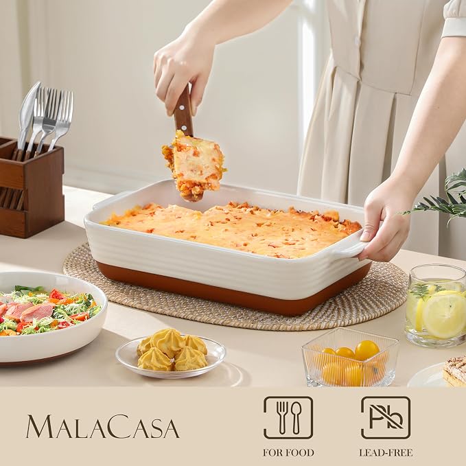 MALACASA Baking Dish with Rack, 4.8 Qt Ceramic Roasting Pan with Stainless - Image 3