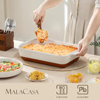 MALACASA Baking Dish with Rack, 4.8 Qt Ceramic Roasting Pan with Stainless - Image 3