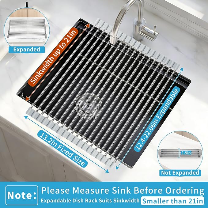 Expandable Roll-UP Dish Drying Rack-Large 304 Stainless Steel Dish Drainer Over - Image 2