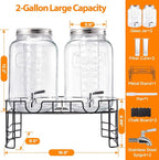 2 Gallon Large Glass Drink Dispenser Set, 2 Pack Beverage Dispensers - Image 2