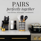 STYLED SETTINGS Black & White Checkered Utensil Holder Set – Large Ceramic - Image 6