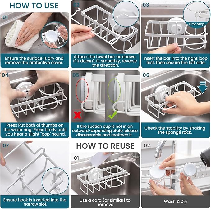 TAILI Sponge Holder with Strong Suction Cup, 4-in-1 Rustproof Sink Organizer - Image 8