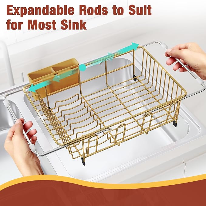 JASIWAY Gold in Sink Dish Drying Rack, Expandable Stainless Steel Small Dish - Image 4