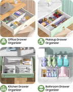10 Pack Large Size Plastic Drawer Organizers Set, 3 Sizes Desk Drawer Organizer - Image 5
