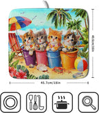 Lovely Cat Dish Drying Mat for Kitchen Counter Holiday Beach Absorbent Coffee - Image 2