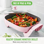 GreenLife12" 5QT Square Electric Skillet, Glass Vented Lid, Ceramic PFAS-Free - Image 2