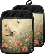 Rustic Floral Bird Pot Holders by Unknown