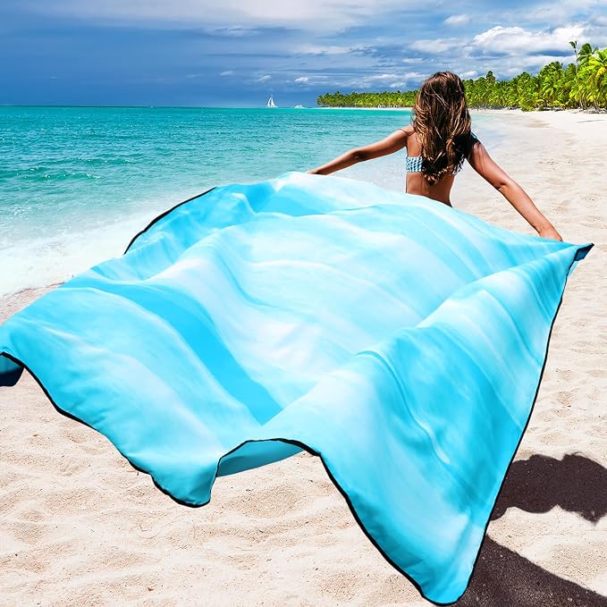 WIWIGO Beach Blanket Waterproof Sandproof Beach Mat 79" X 83"/10'x9'for 2-8 - Image 3