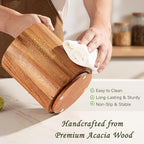 Criusia Utensil Holder 2 Pack, 360° Rotating Acacia Wood Cooking Utensil Crocks - Image 3